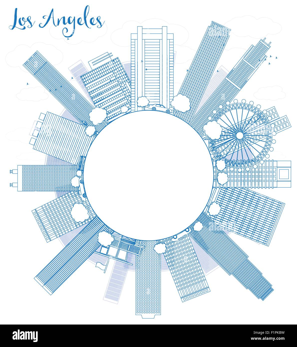 Skyline von Los Angeles mit dem blauen Gebäude und Kopie Raum zu skizzieren. Vektor-Illustration Stock Vektor