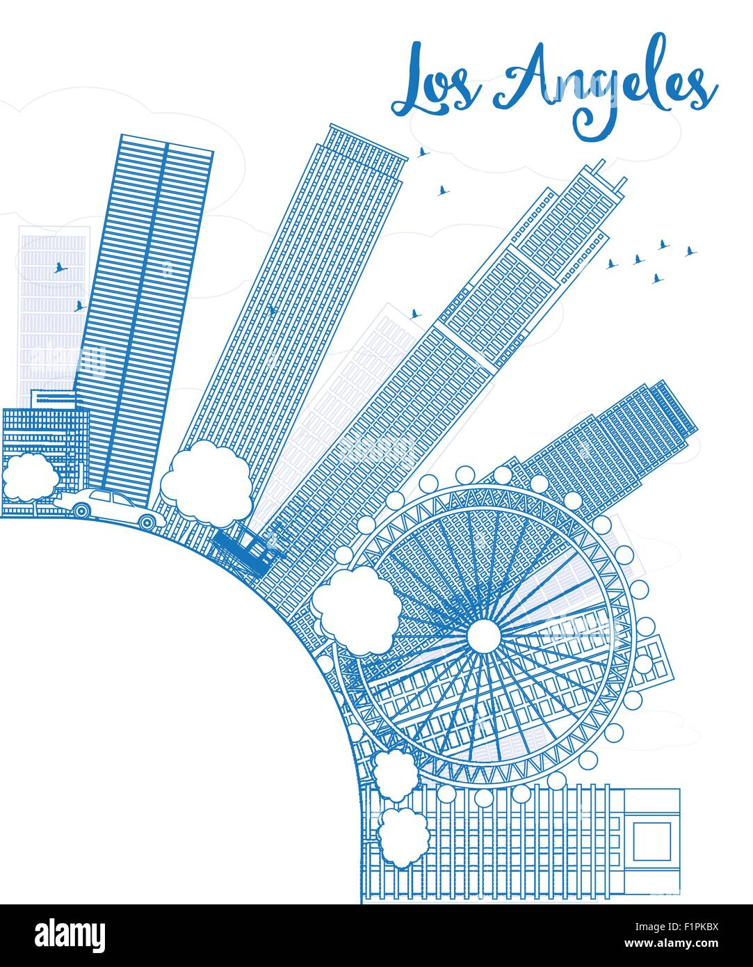 Skyline von Los Angeles mit dem blauen Gebäude und Kopie Raum zu skizzieren. Vektor-Illustration Stock Vektor