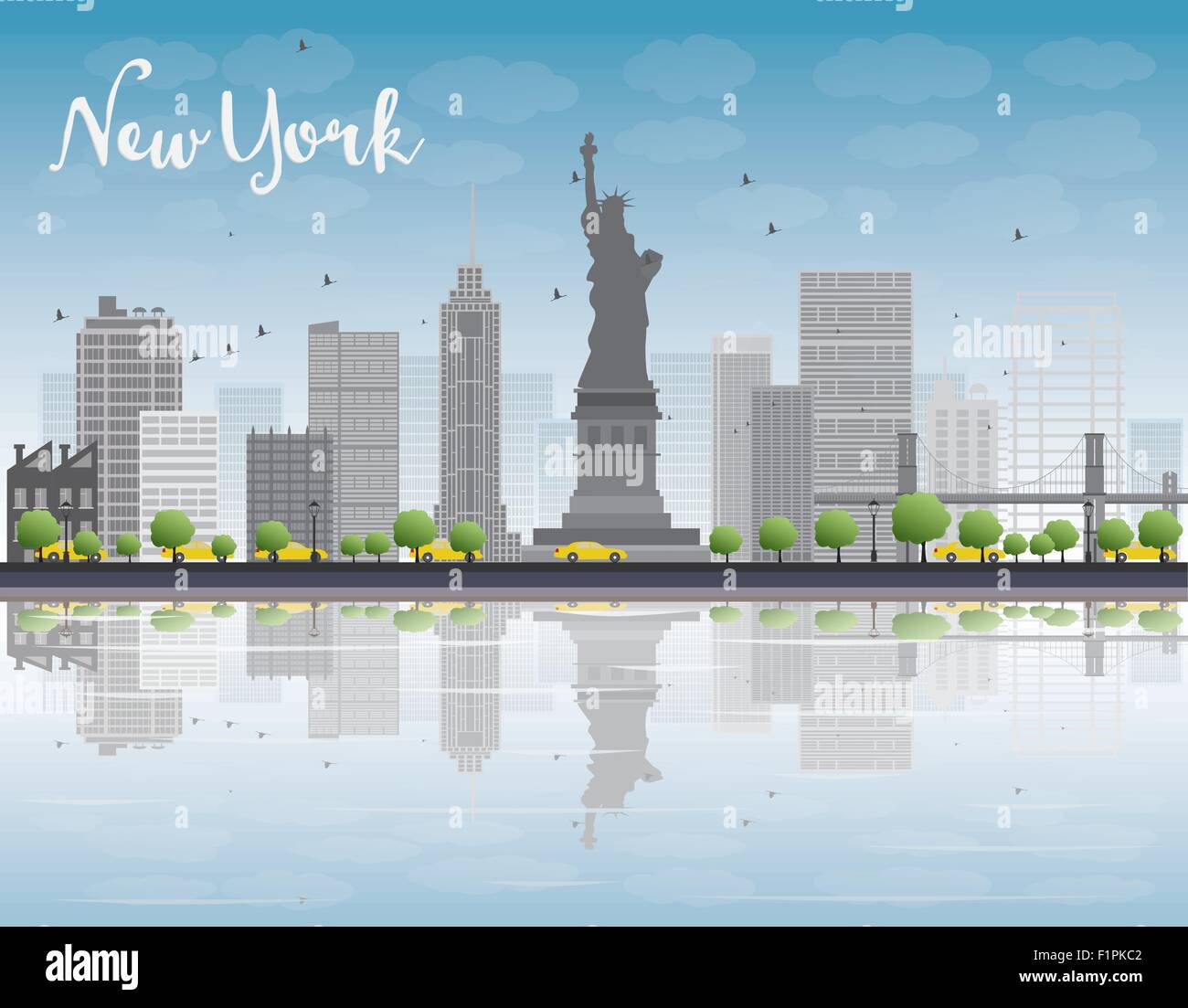 New Yorker Skyline mit grauen Gebäude und blauer Himmel. Vektor-illustration Stock Vektor