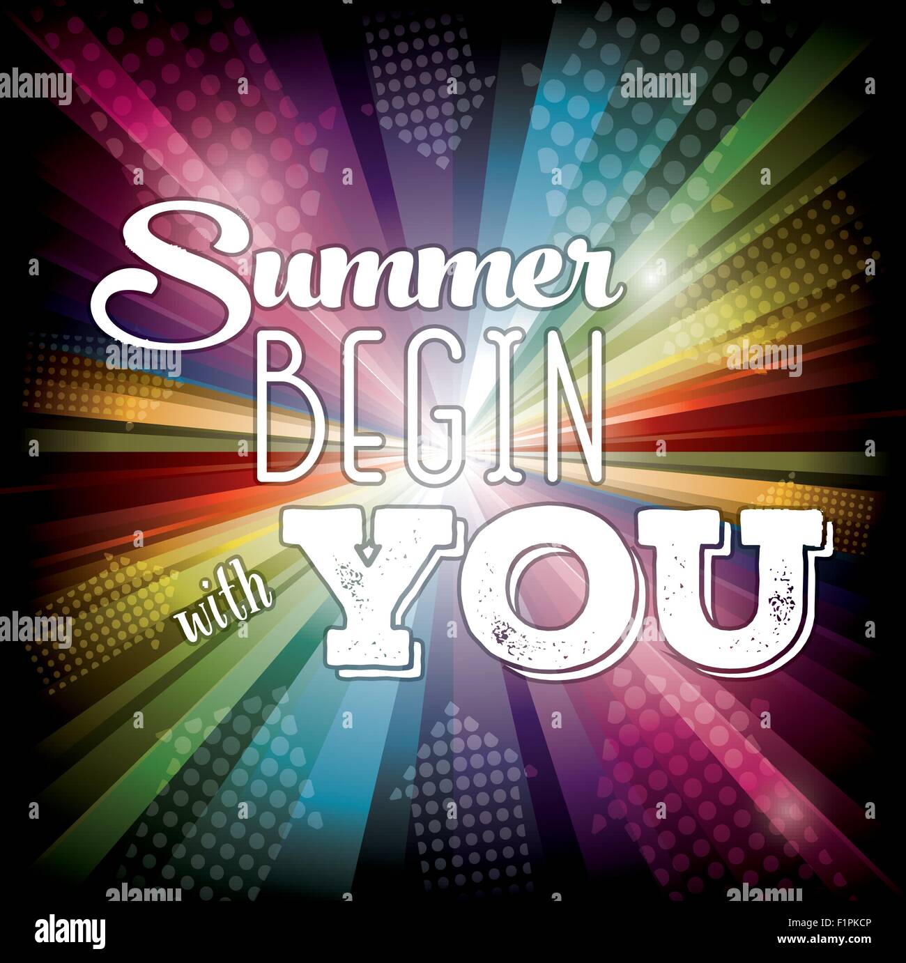 Sommer beginnt mit Ihnen. Typografische Zeichen auf Regenbogen Hintergrund. Vektor-illustration Stock Vektor