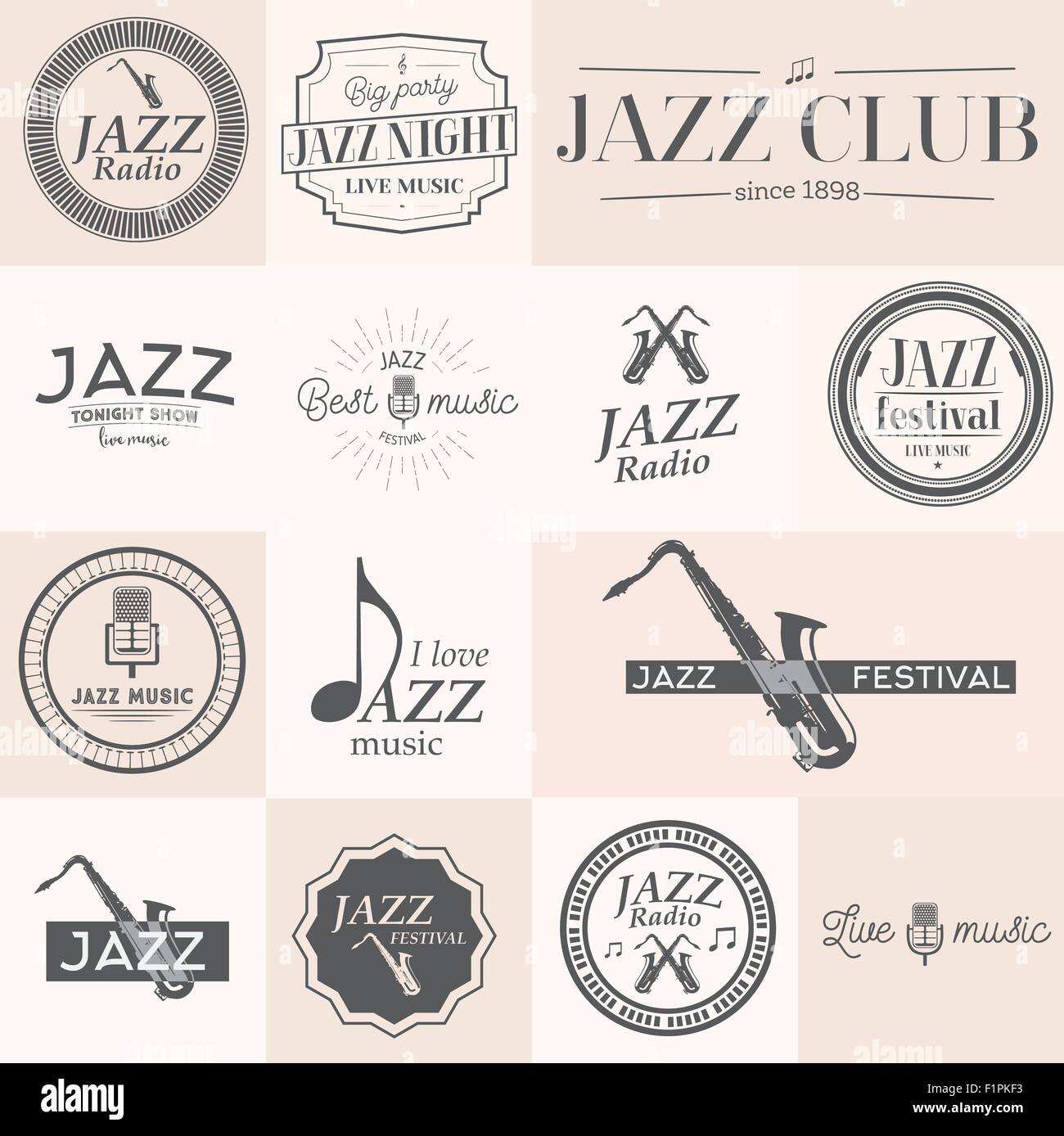 Jazz-Musik-Stempel und Etiketten. Vektor-illustration Stock Vektor