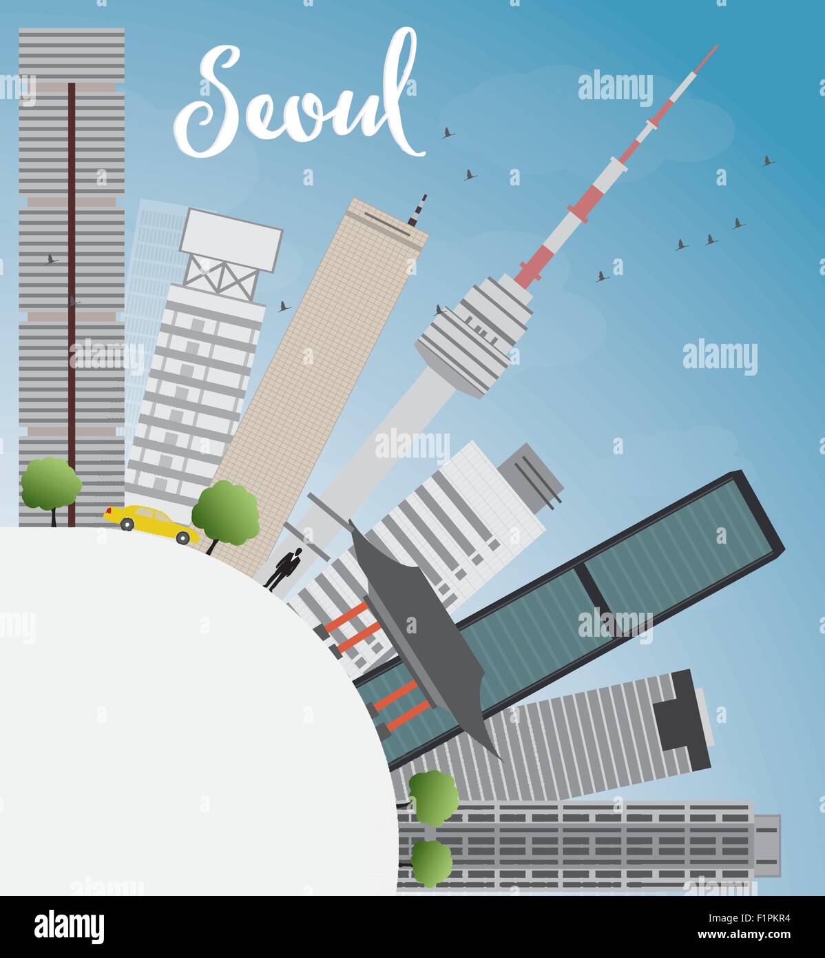 Skyline von Seoul mit grauen Gebäude, blauer Himmel und textfreiraum Vektor-illustration Stock Vektor