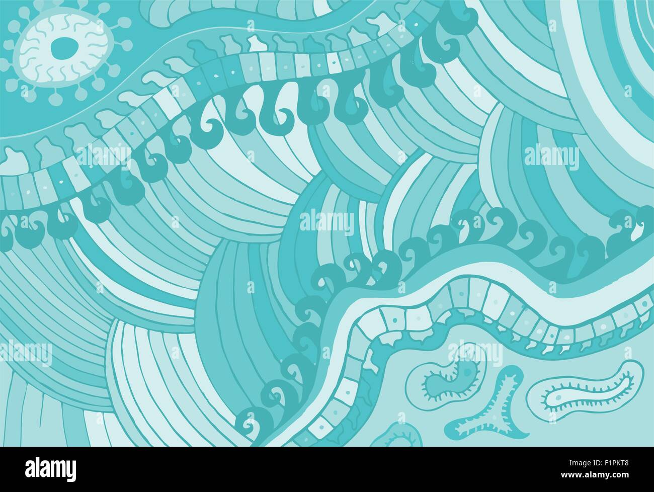 abstrakte Hand gezeichnete Blaue Wellen Muster Vektor-illustration Stock Vektor