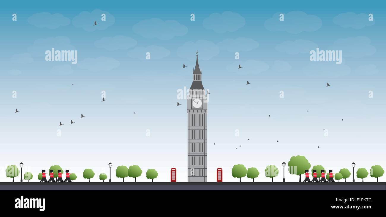 Big Ben-Tower in London und blauer Himmel mit Wolken Stock Vektor