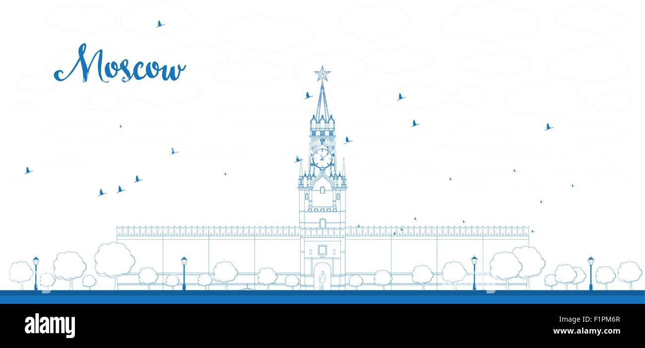 Umriss-Kreml Spasskaja-Turm mit Uhr auf dem Roten Platz, Moskau, Russland. Vektor-illustration Stock Vektor