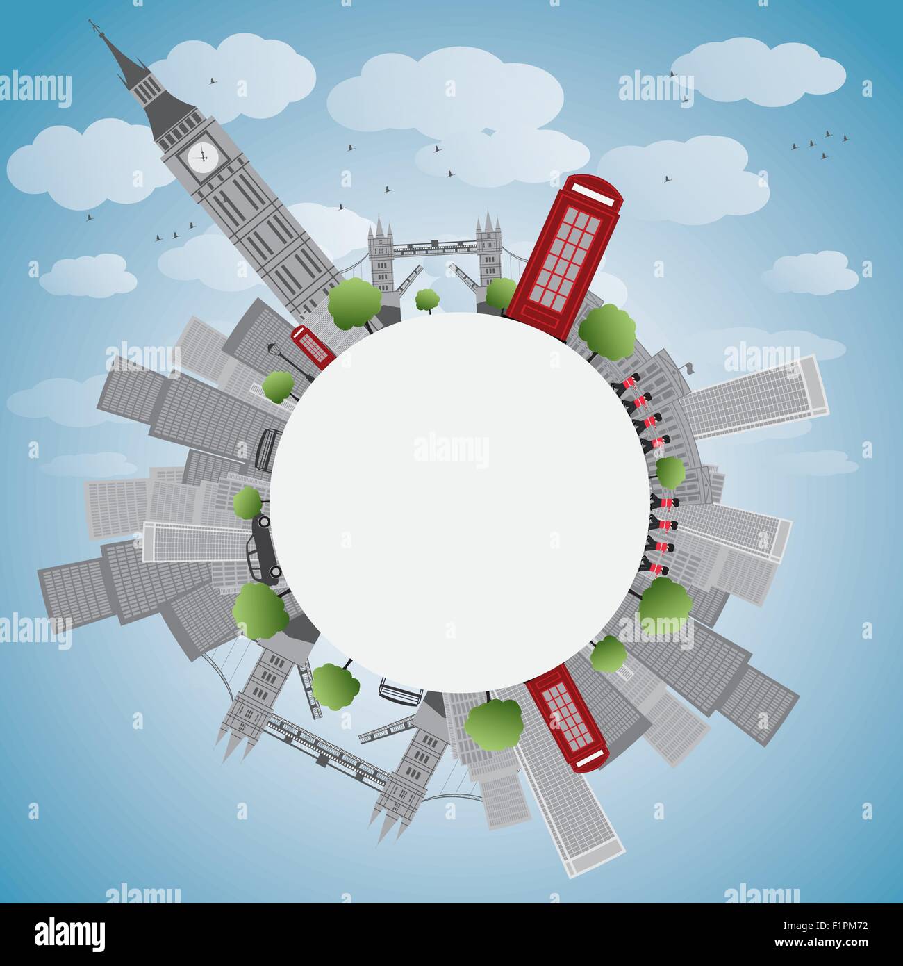 London Panorama mit big Ben und Wolkenkratzer-Vektor-Illustration mit Platz für text Stock Vektor