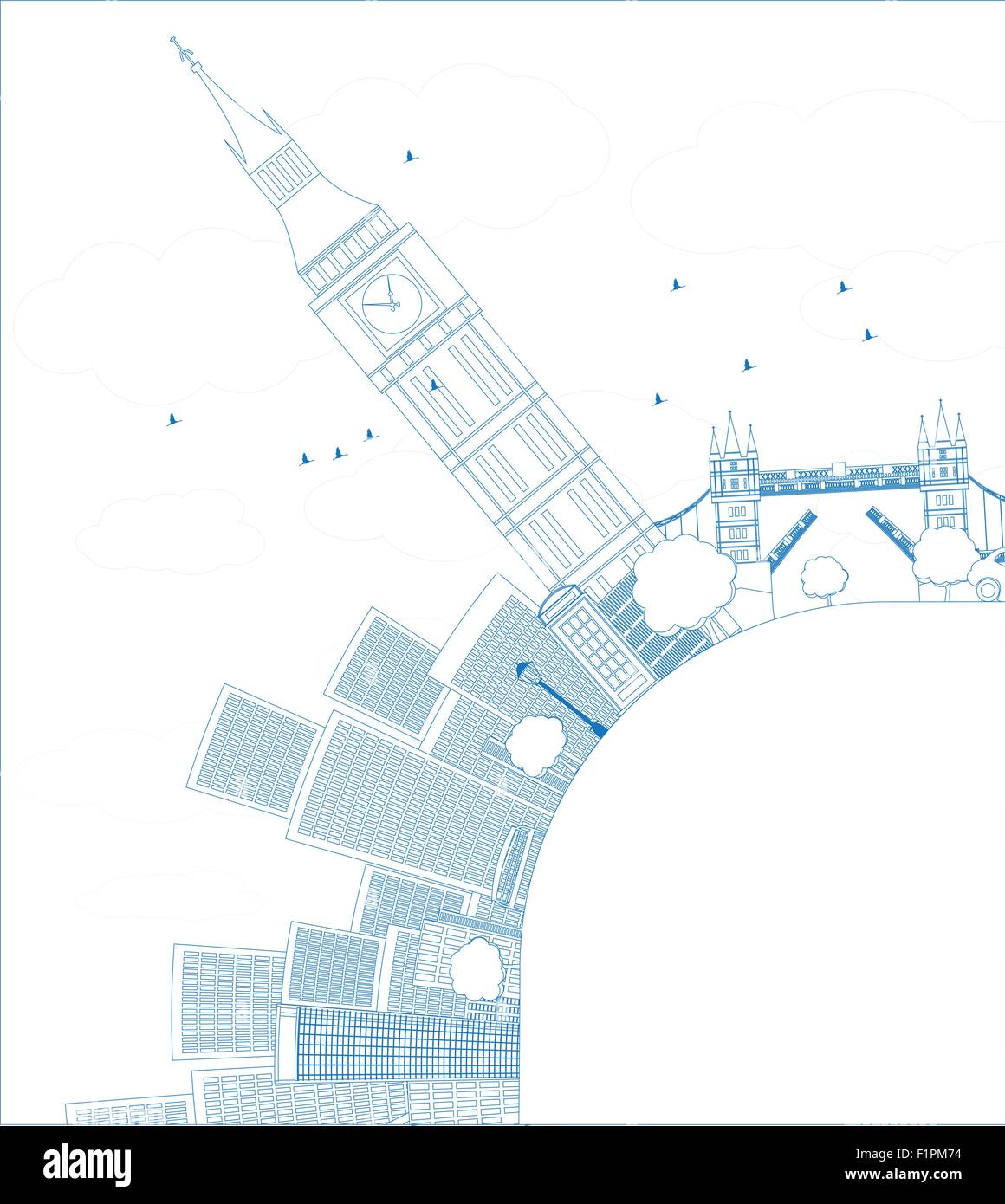 Skizzieren Sie London Panorama mit big Ben und Wolkenkratzer-Vektor-Illustration mit Platz für text Stock Vektor
