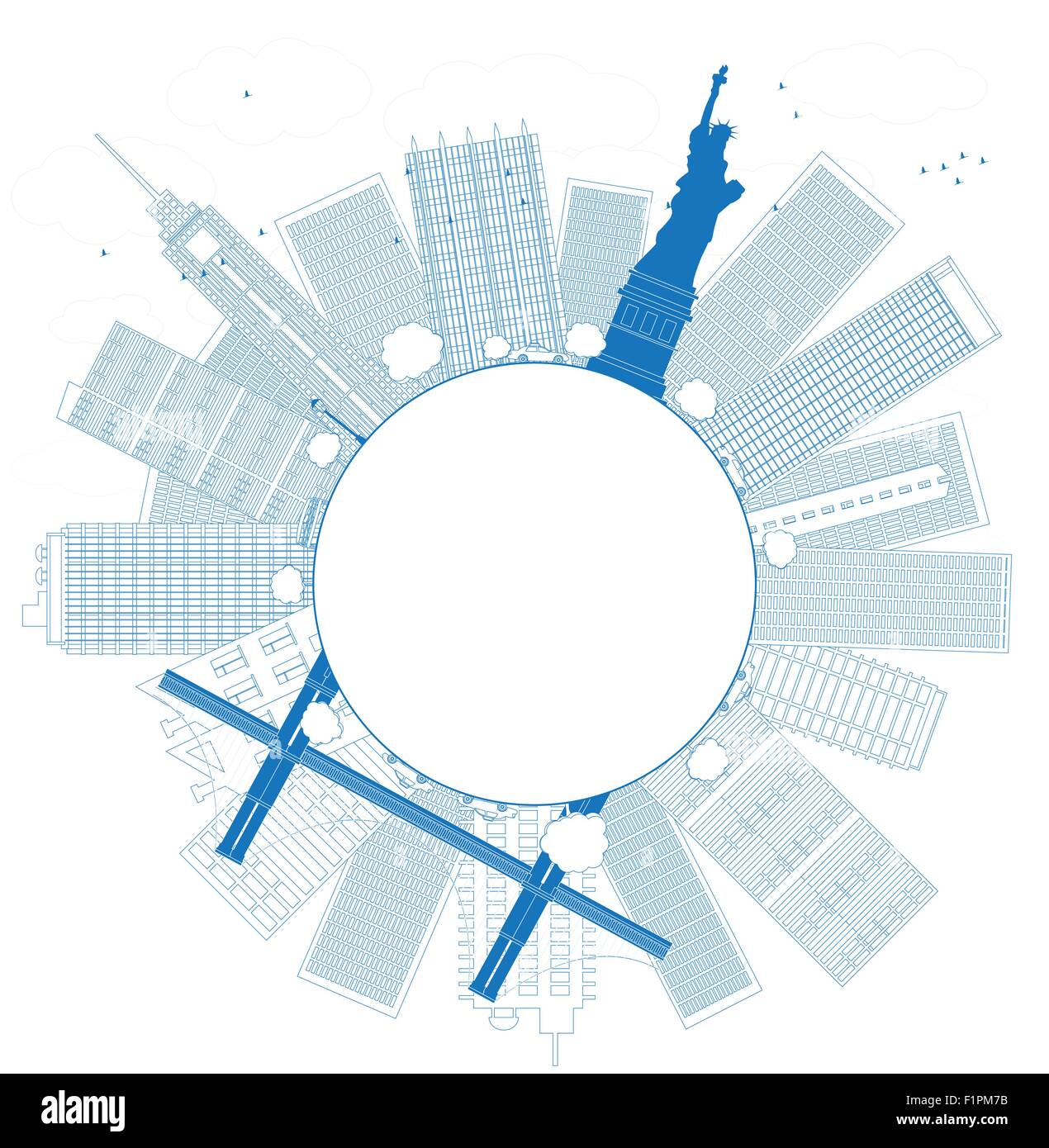 New York City Skyline-Vektor-Illustration zu skizzieren Stock Vektor