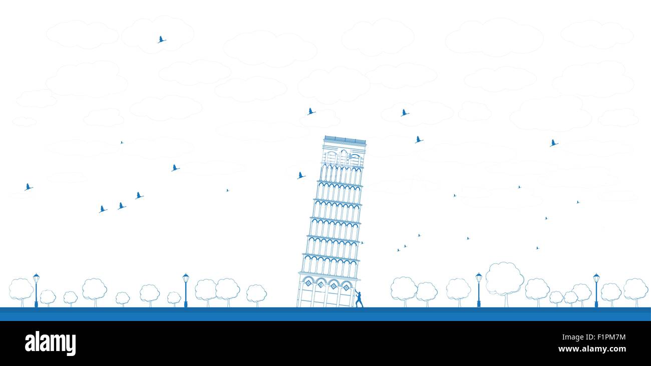 Überblick Pisa Tower in blauer Farbe. Vektor-illustration Stock Vektor