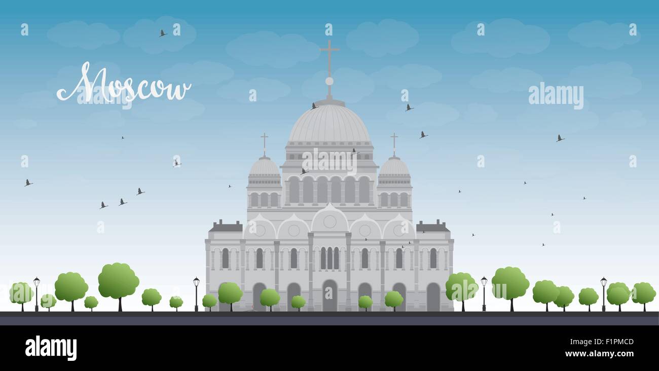 Kathedrale von Christus dem Erlöser in Moskau, Russland. Symbol der Stadt Moskau. Vektor-Illustration mit blauer Himmel und Wolke Stock Vektor