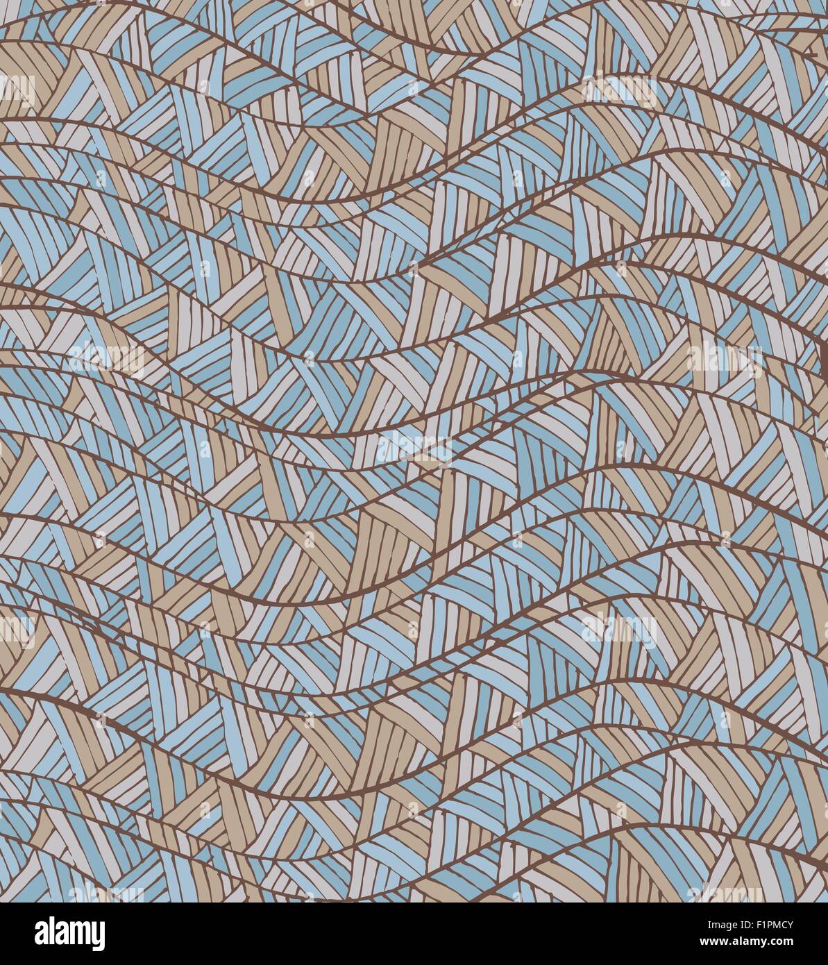 Vintage-Wellenlinie und Dreieck-handgemalte abstrakte bunte Vektormuster Stock Vektor