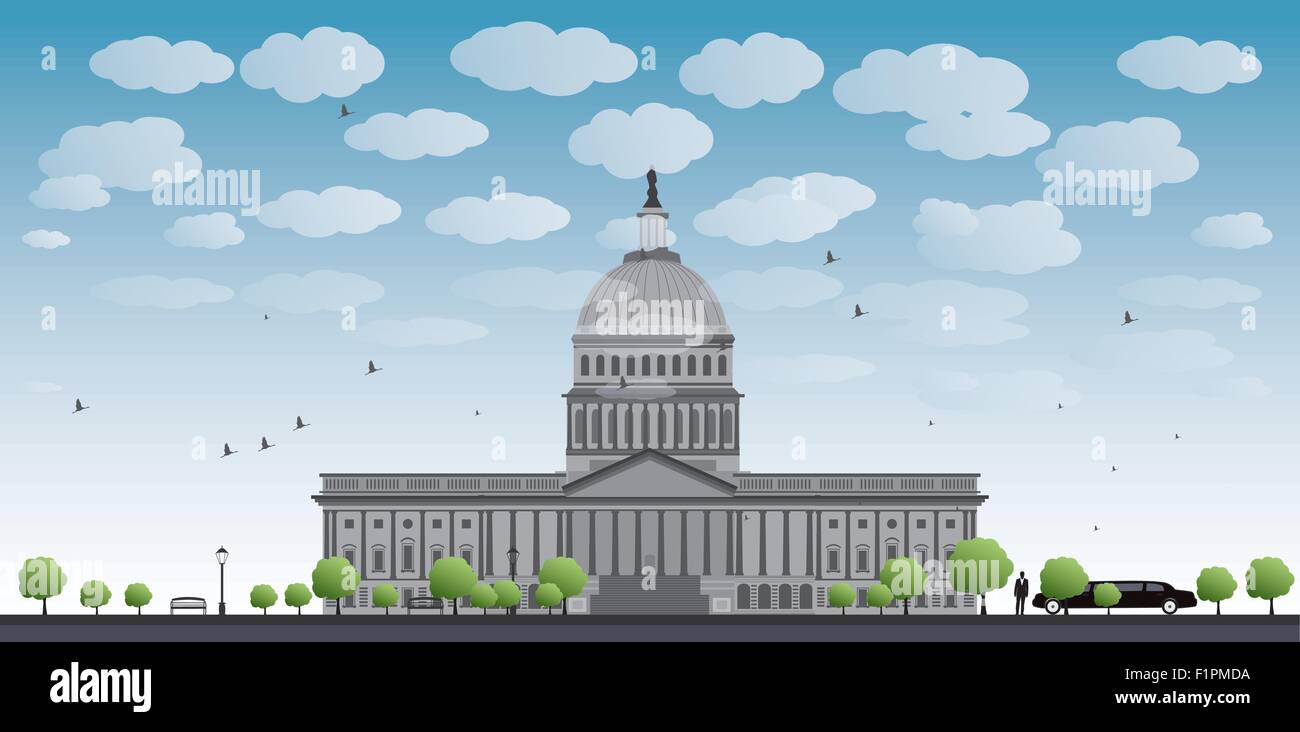 Washington DC Capitol Landschaft mit Wolke und blauer Himmel, USA Vektor-illustration Stock Vektor