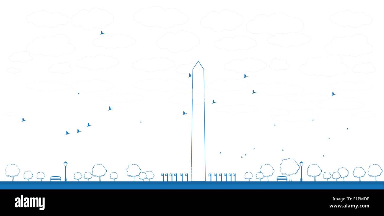 Umriss Washington Monument in Washington DC Vektor-Illustration blau Stock Vektor