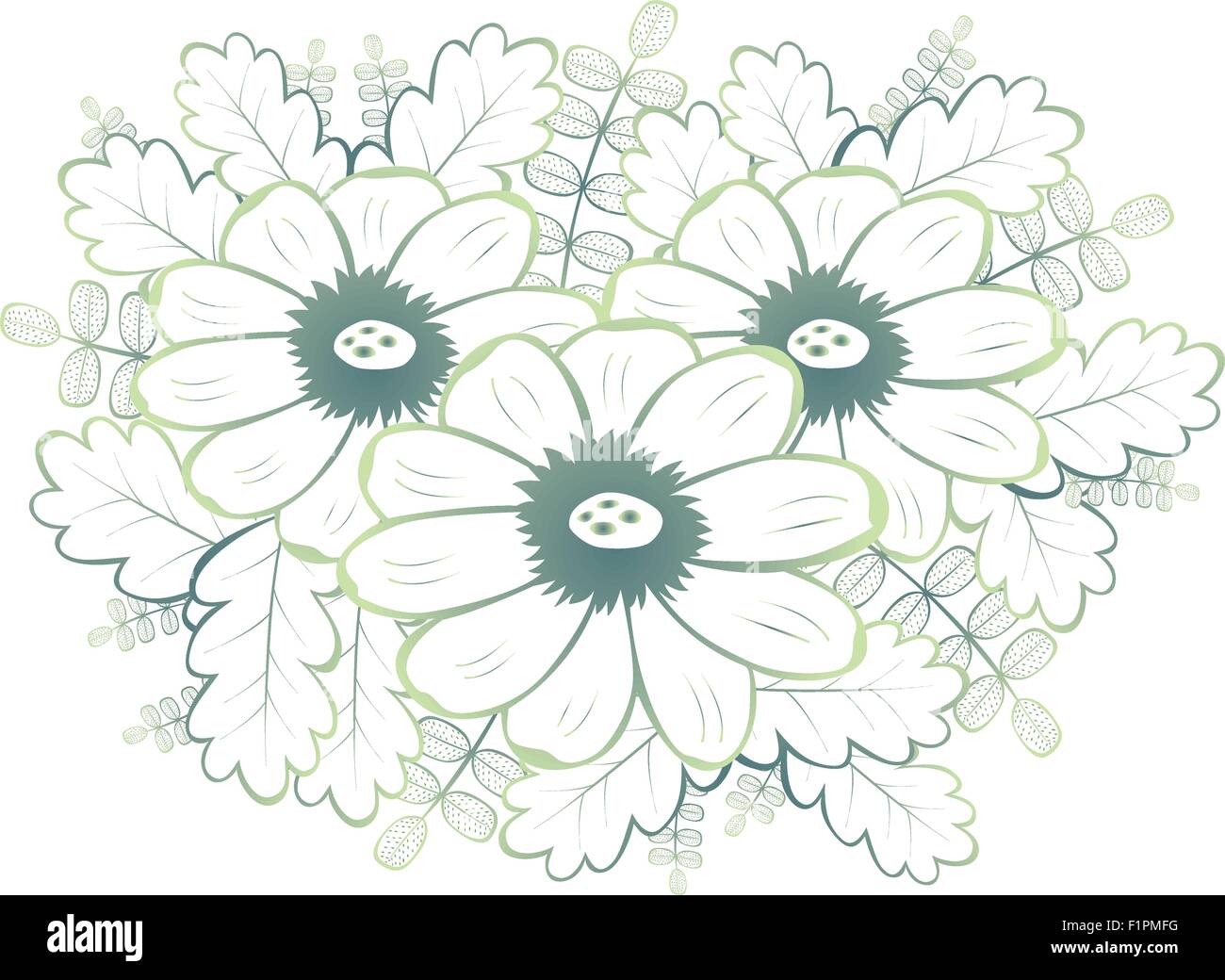 Nahtlose Muster mit grünen Blumen auf weißem Hintergrund Stock Vektor