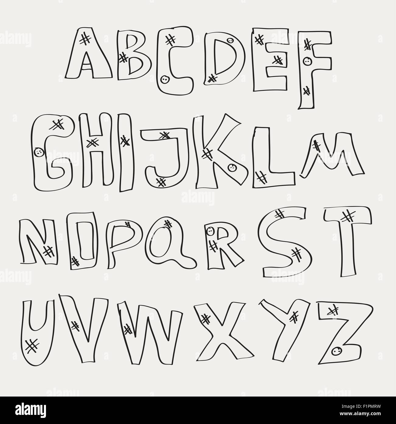 Handzeichnung Alphabet-Vektor-Illustration auf hellem Hintergrund Stock Vektor
