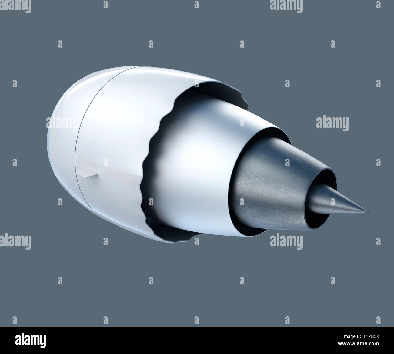 Heckansicht des Jet-Turbofan-Triebwerk auf grauem Hintergrund isoliert.  Clipping-Pfad zur Verfügung. Stockfoto