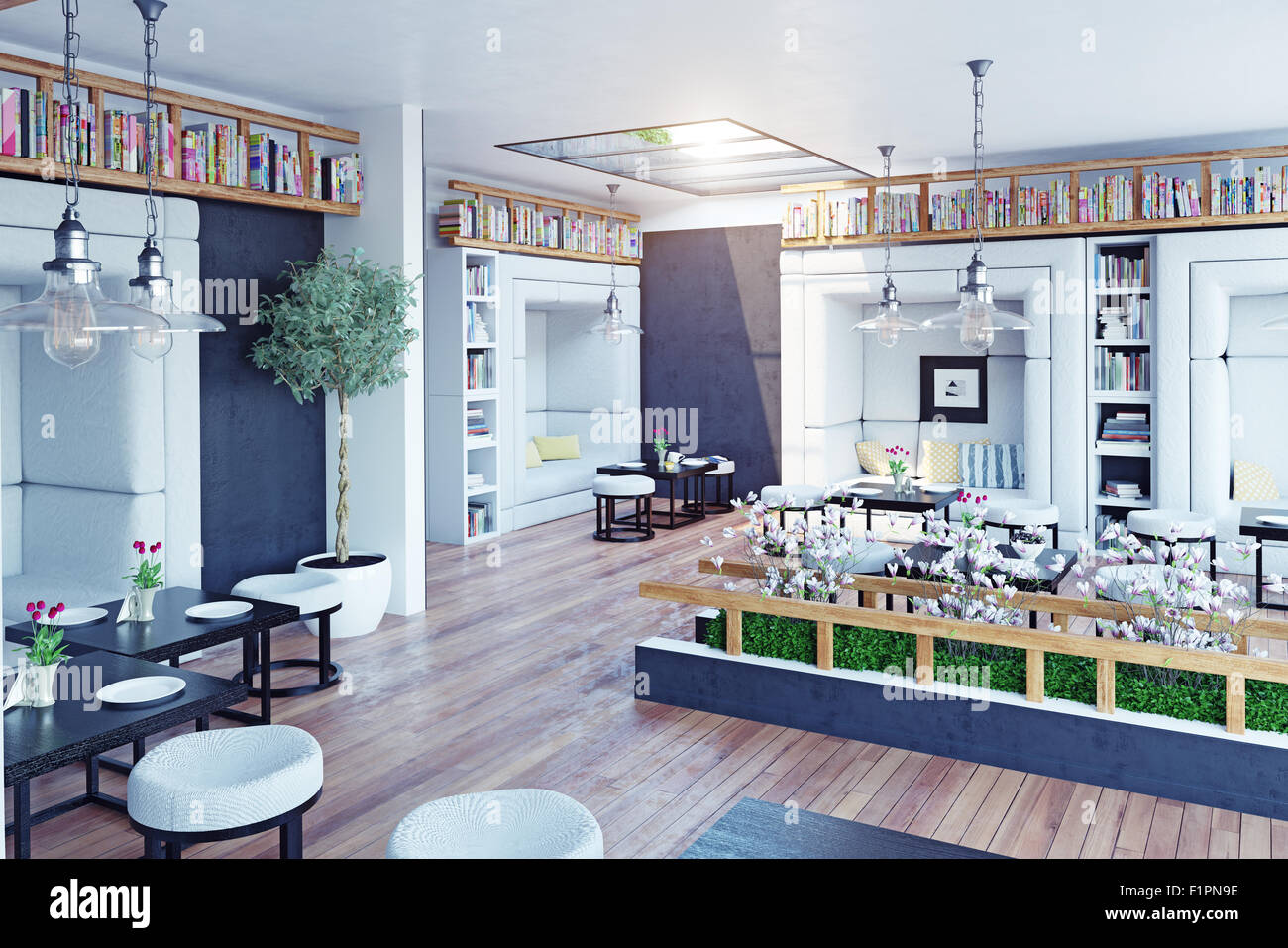 modernes Restaurant Interior Design. 3D-Konzept Stockfoto