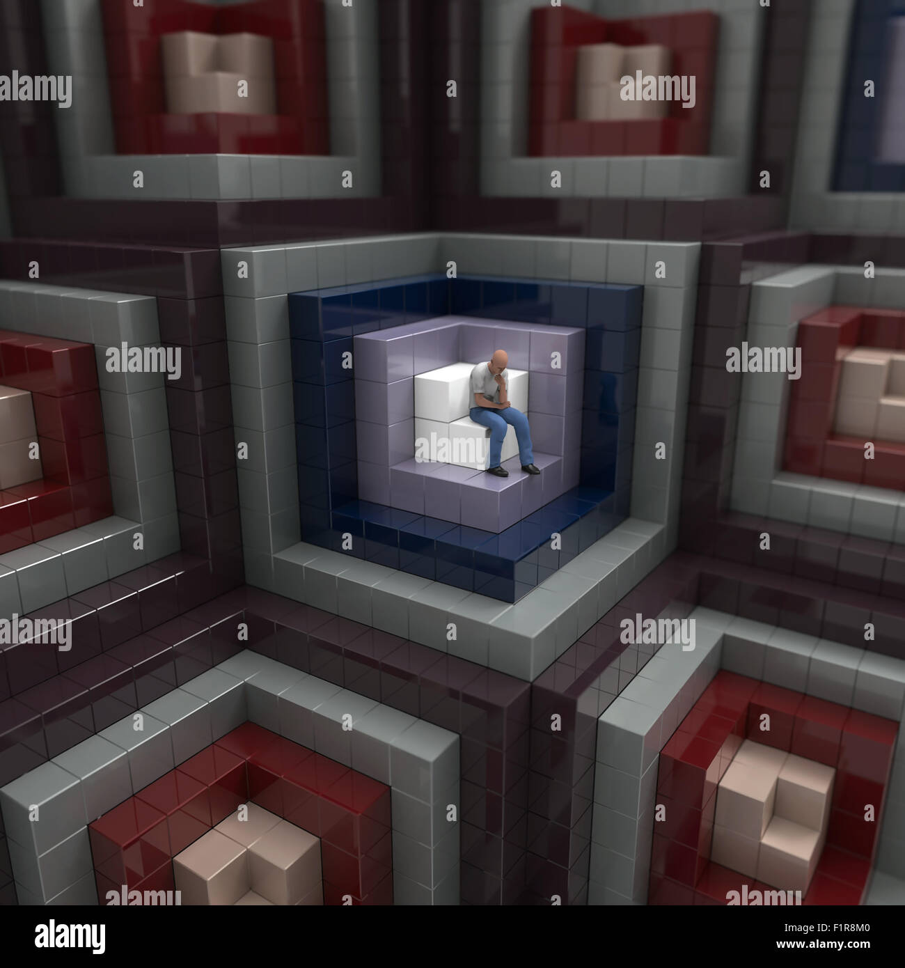 denkenden Menschen auf einer Cubestruktur Stockfoto