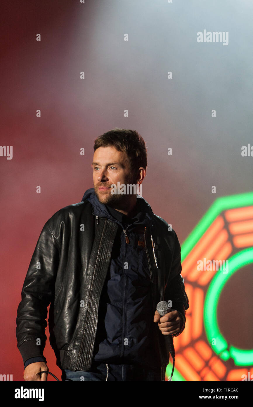 Irland. 5. September 2015. Damon Albarn, Lead-Sänger mit Britpop Legenden Blur auf der Bühne Electric Picnic, Irlands größtes Festival 2015 Credit: Darren McLoughlin/Alamy Live News Stockfoto