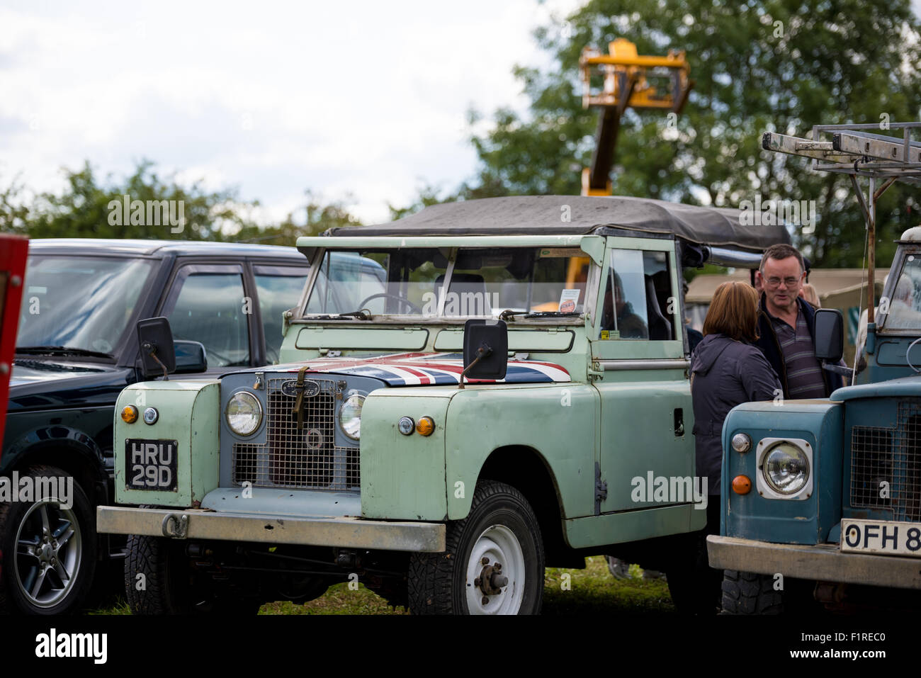 Eine klassische Landrover mit einem Union Jack Motorhaube bei der Beckbury Show 2015 Shropshire UK Stockfoto