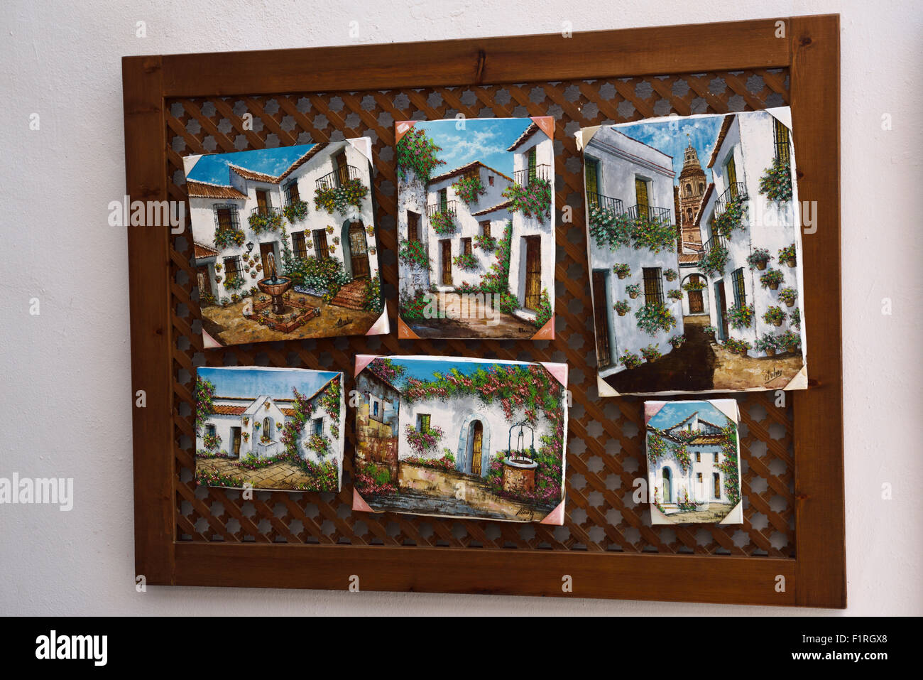 Gemälde auf Leinwand von Outdoor-Cordoba Innenhöfe Festival von Topfblumen Stockfoto