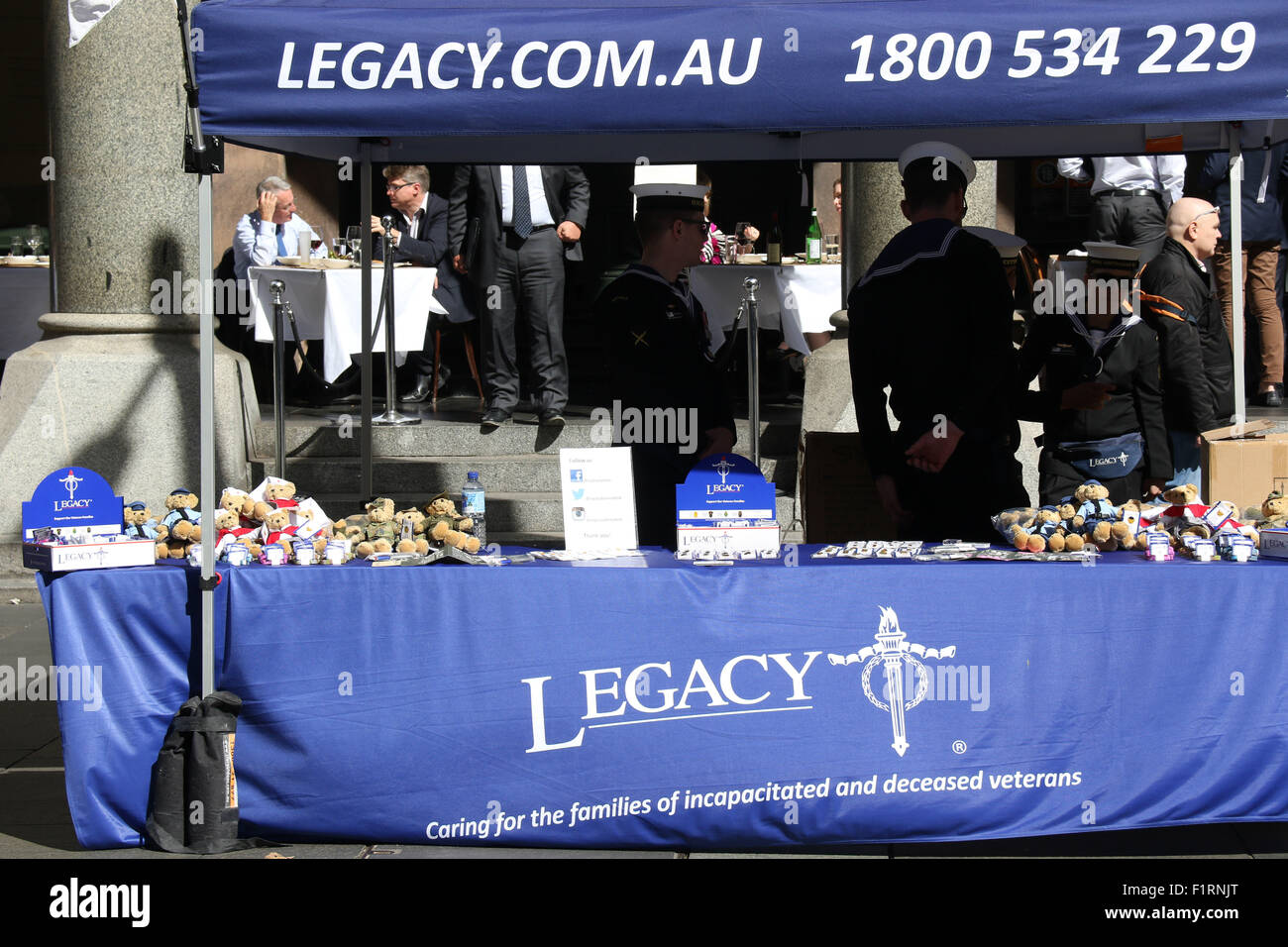 Das Vermächtnis Rechtsmittel wirft Bewusstsein und die Mittel für die Familien von Behinderten und Verstorbenen Veteranen - Martin Place, Sydney. Stockfoto