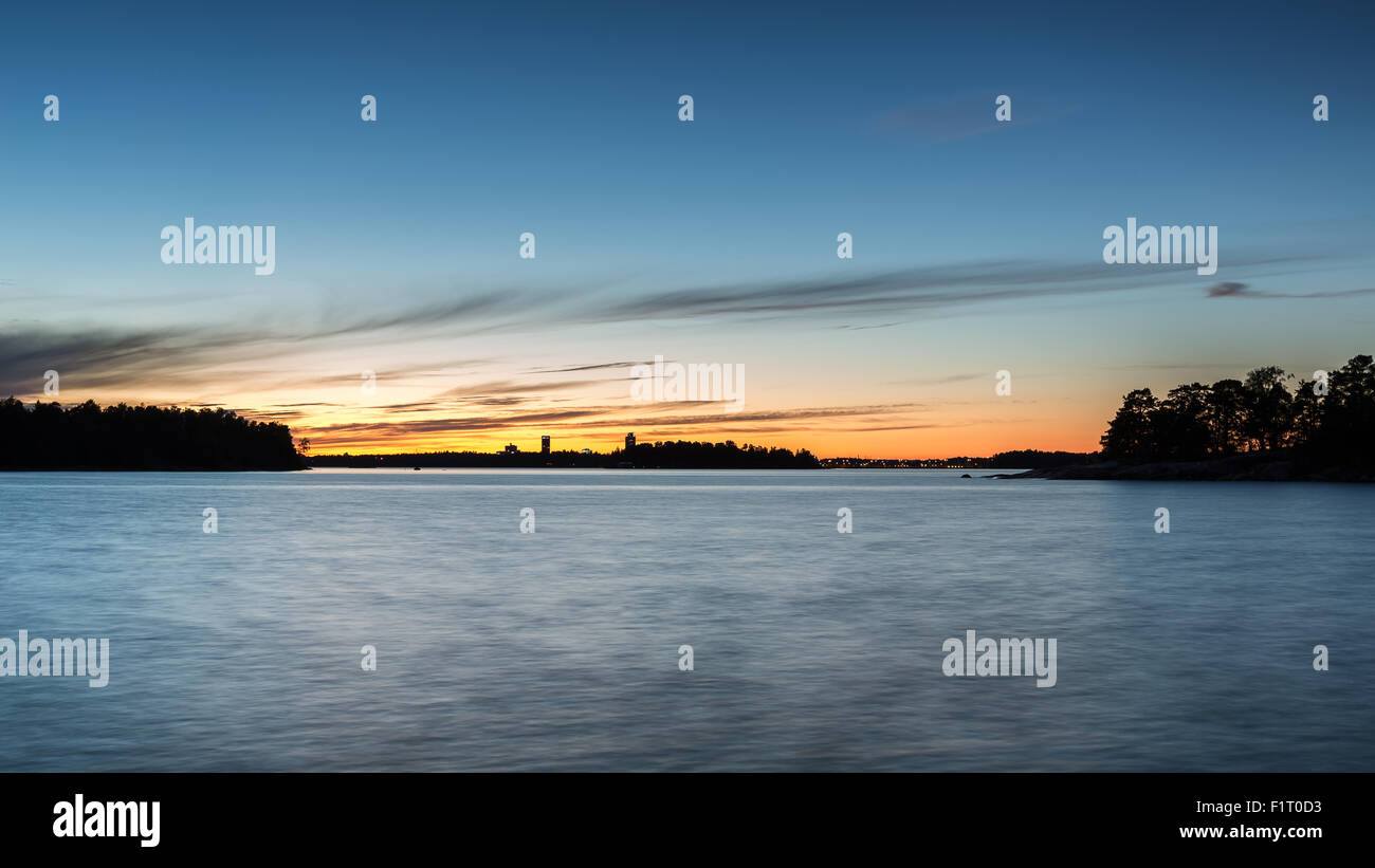 Sonnenuntergang gesehen von Läntinen Käärmeluoto Insel, Helsinki, Finnland, Europa, EU Stockfoto