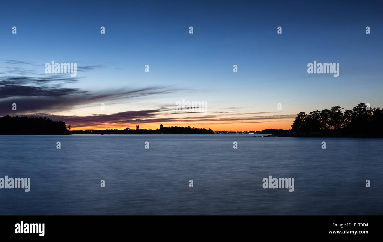 Sonnenuntergang gesehen von Läntinen Käärmeluoto Insel, Helsinki, Finnland, Europa, EU Stockfoto