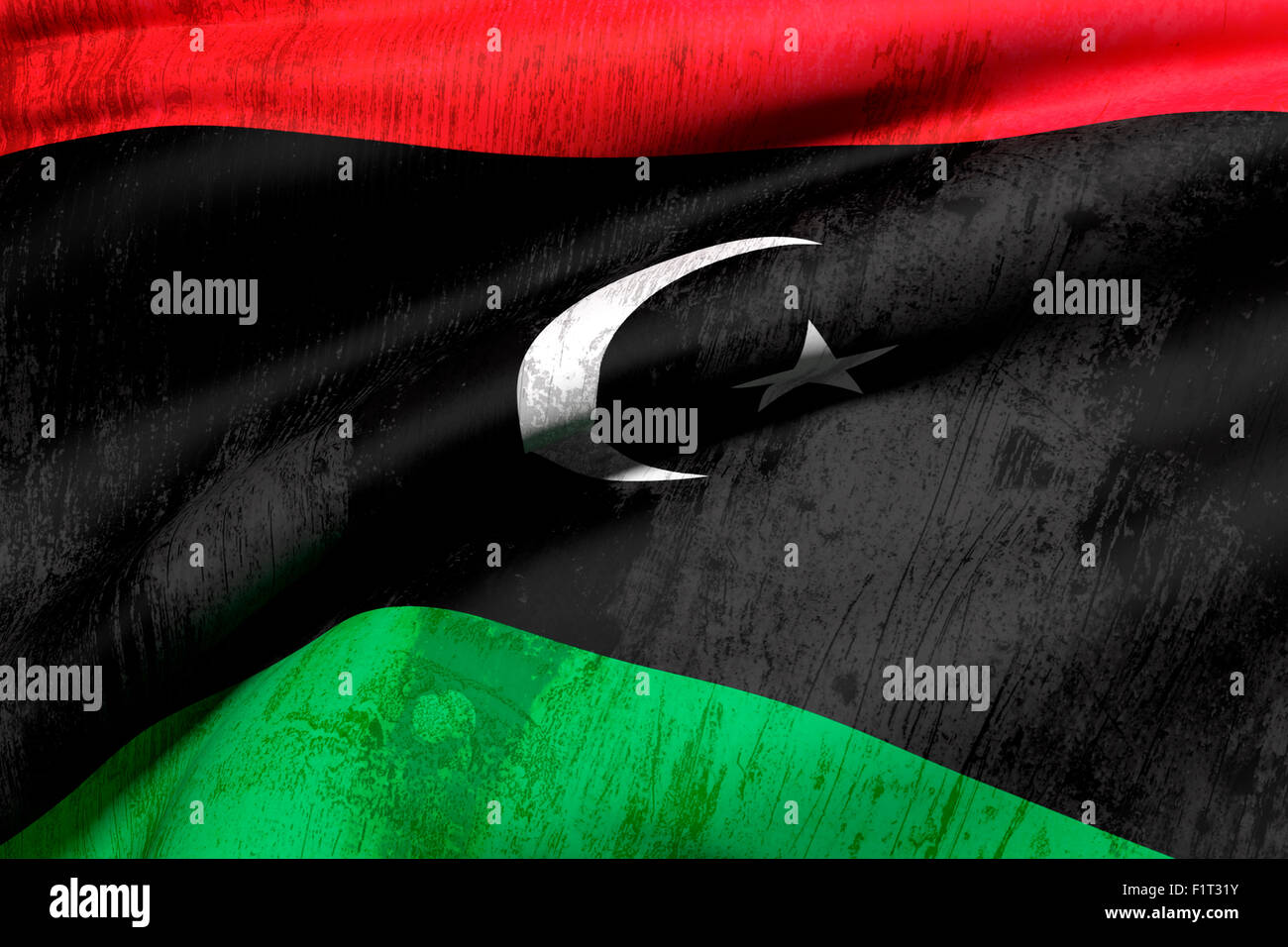 3D-Rendering einer Od und schmutzige Libyen Flagge winken Stockfoto