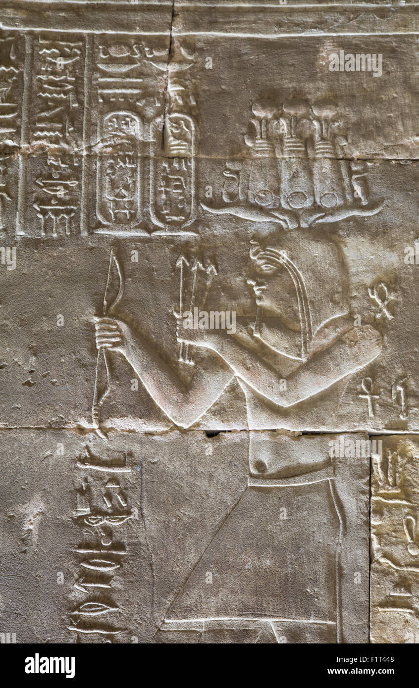Relief von einem Priester, Tempel des Horus, Edfu, Ägypten, Nordafrika, Afrika Stockfoto