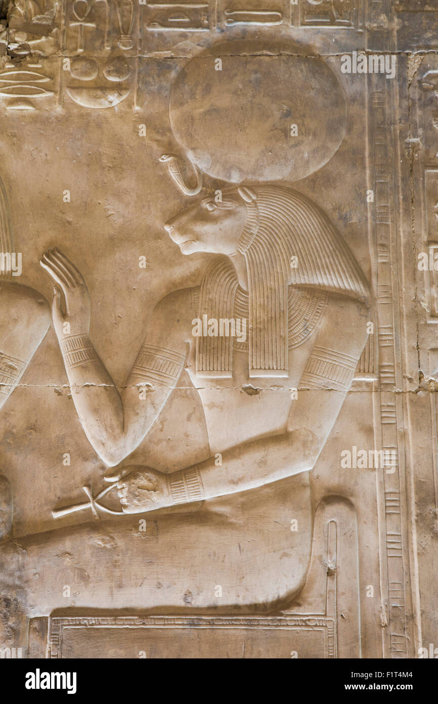 Relief der Göttin Sachmet, Tempel von Sethos i., Abydos, Ägypten, Nordafrika, Afrika Stockfoto