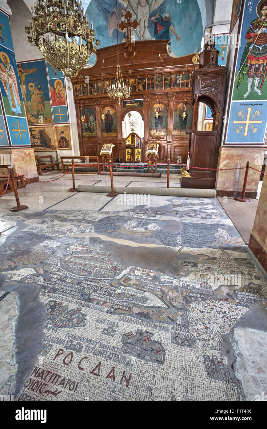 Älteste Karte von Palästina, Mosaik, datiert AD 560, St.-Georgs-Kirche, Madaba, Jordanien, Naher Osten Stockfoto