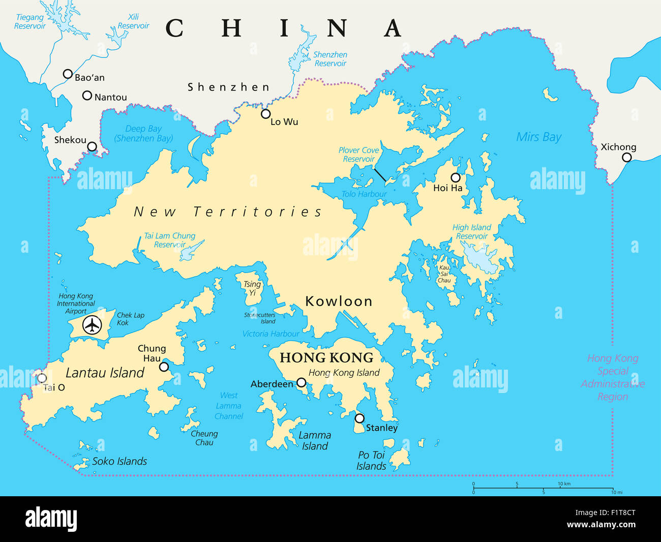 Hong Kong und Umgebung politische Karte Stockfoto