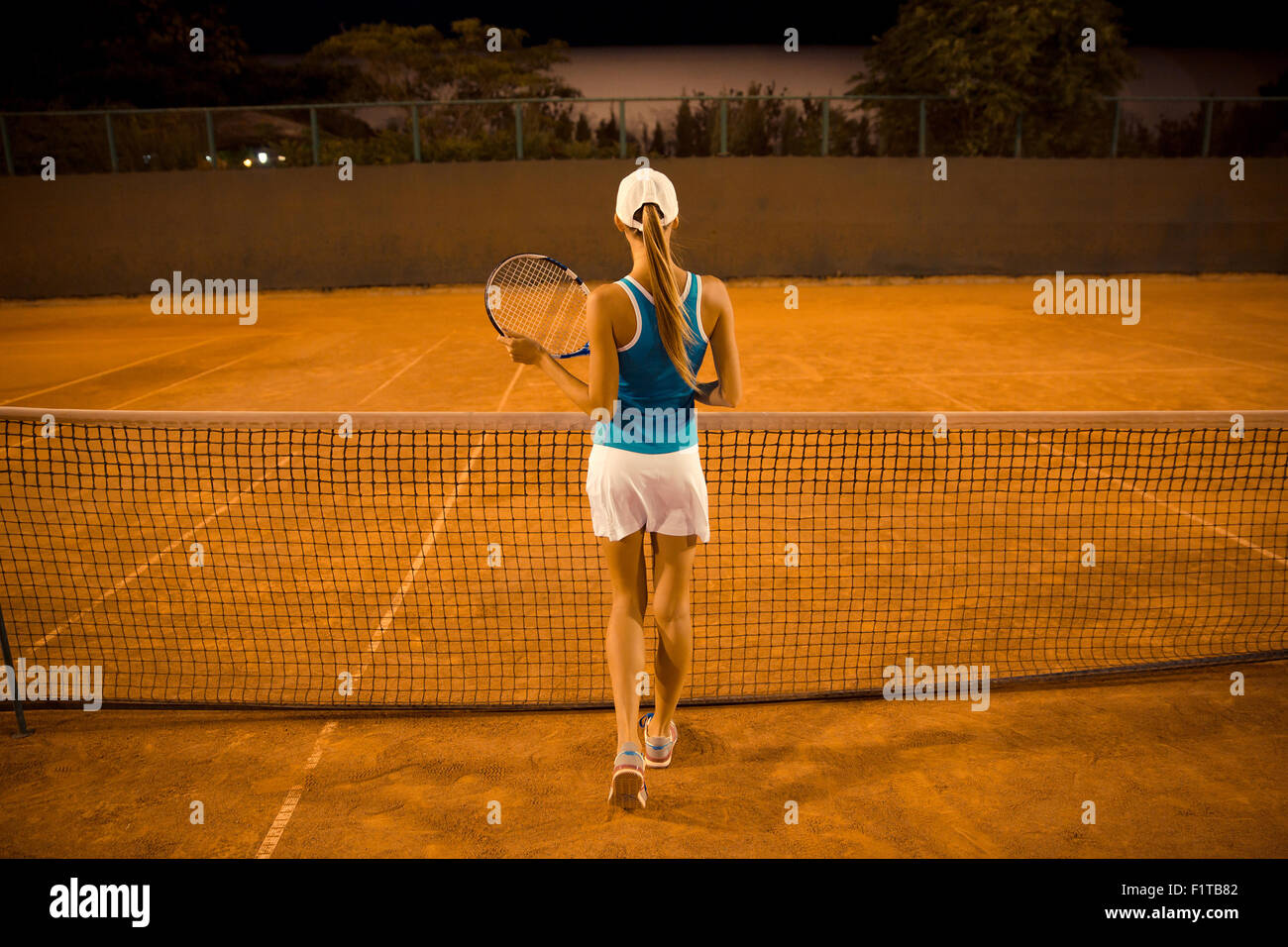 Rückansicht Porträt eine Tennisspielerin Stockfoto