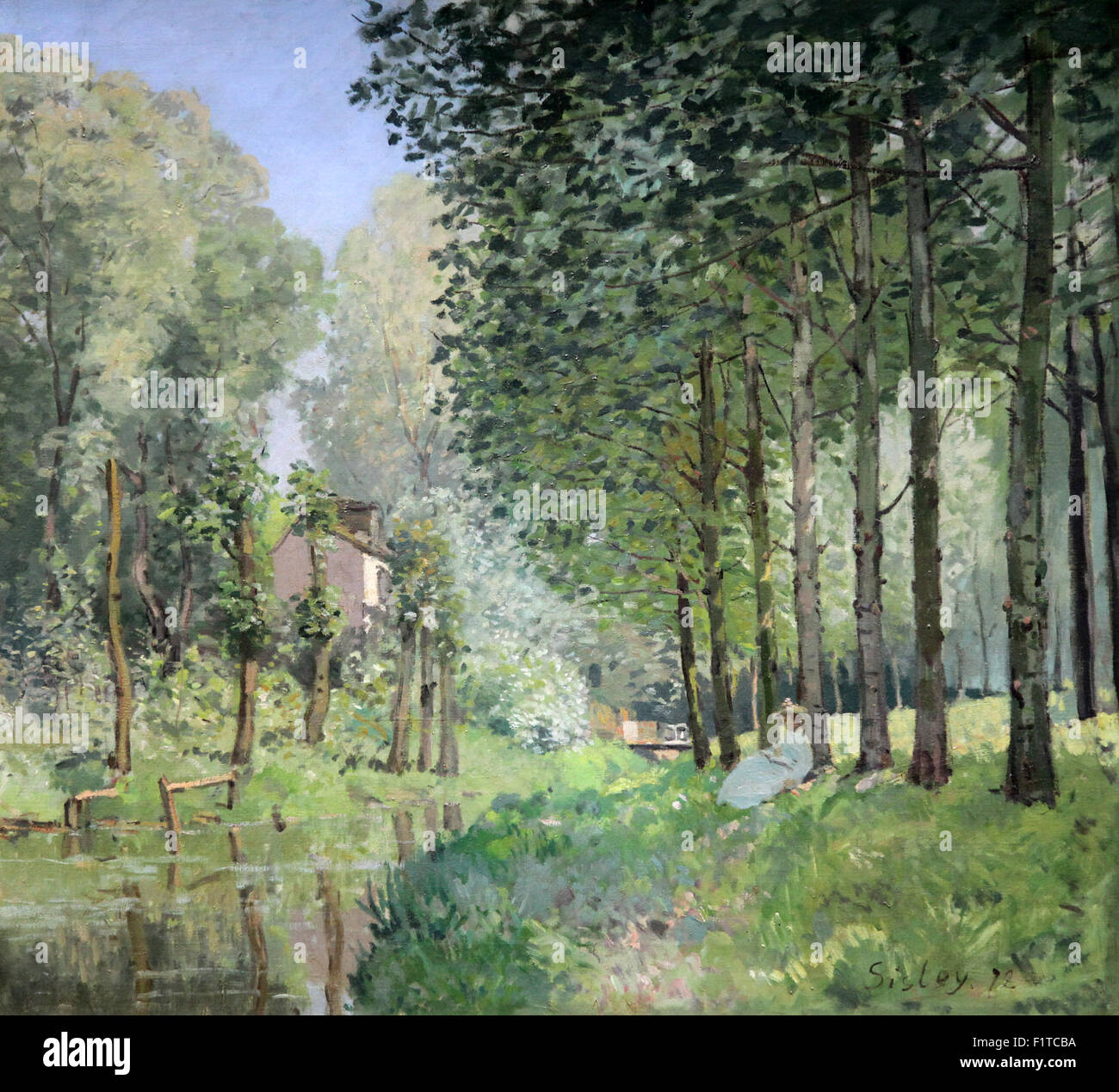 Der Rest durch den Bach.Rand des Waldes.Le repos au Bord du ruisseau.Lisière de bois 1878 Alfred Sisley 1839-1899.Geboren in Frankreich britische Staatsbürgerschaft Stockfoto