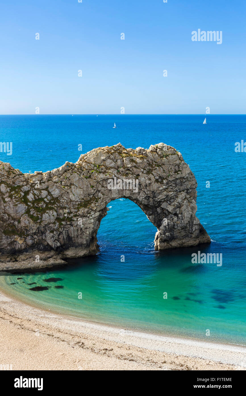 Der Kalkstein-Bogen von Durdle Door, in der Nähe von Lulworth, Jurassic Coast, Dorset, England, UK Stockfoto