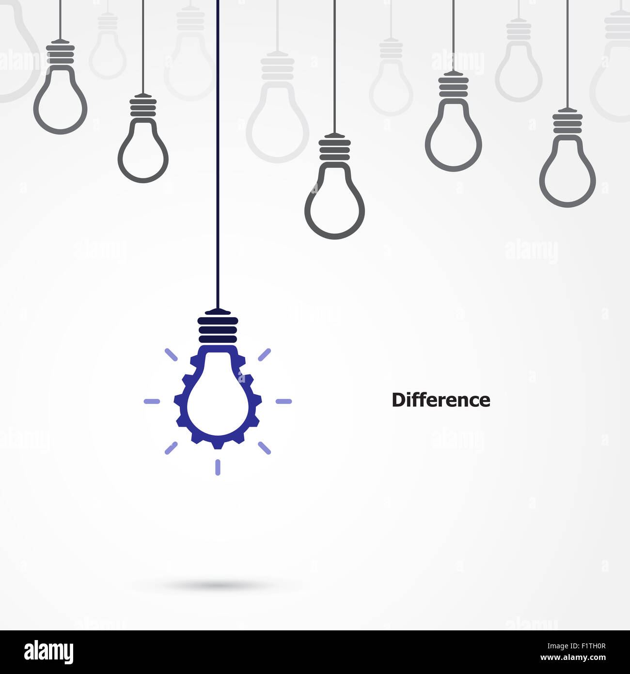 Kreative Glühbirne Symbol Zahnrad Zeichen und Unterschied Konzept, Business und Industrie-Idee. Stockfoto