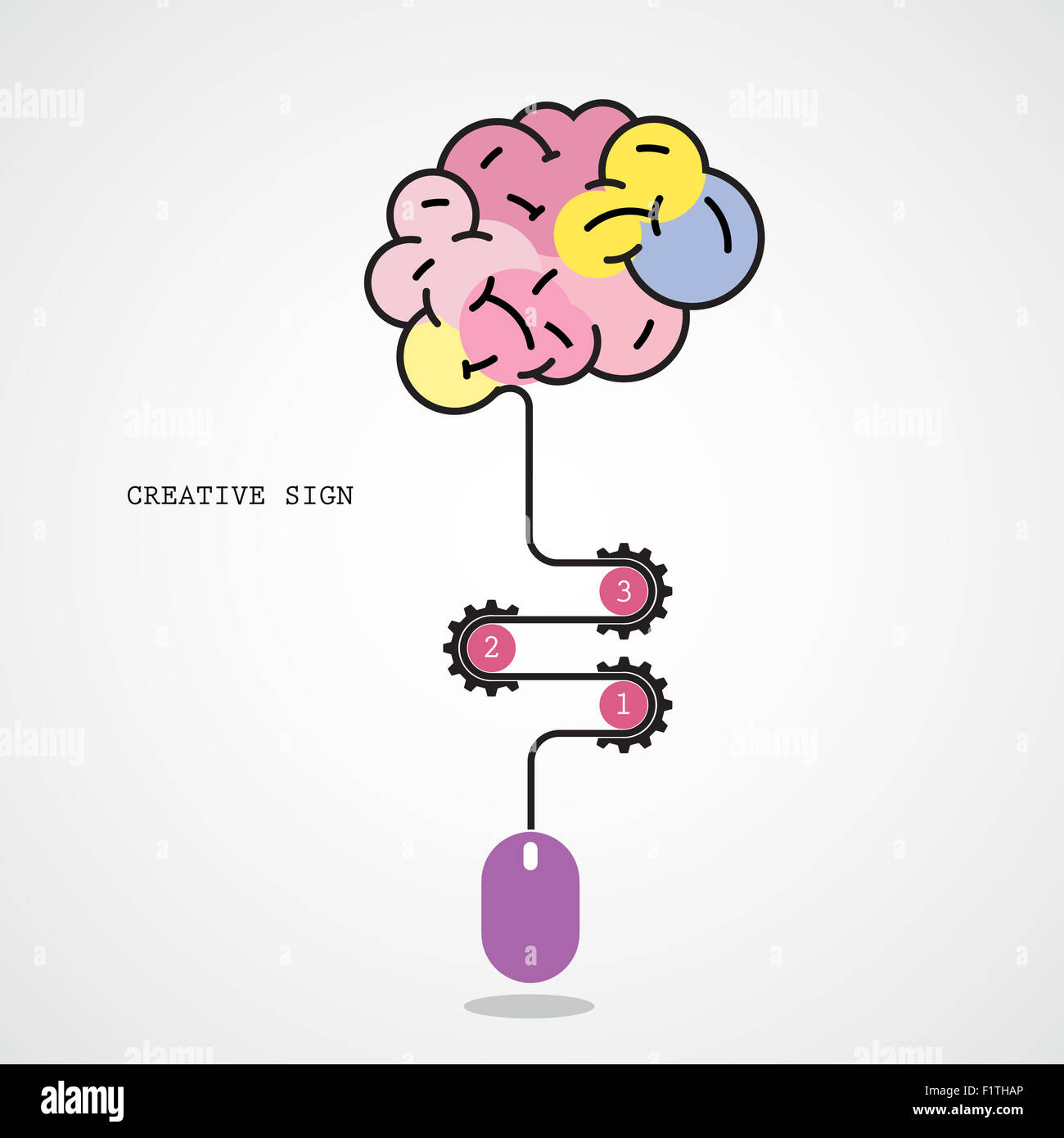 Kreative Gehirnhälfte Idee Konzept und Computer Maus Symbol. Fortschreiten der Idee Konzept. Wirtschaft, Bildung und Industrie Idee. Stockfoto
