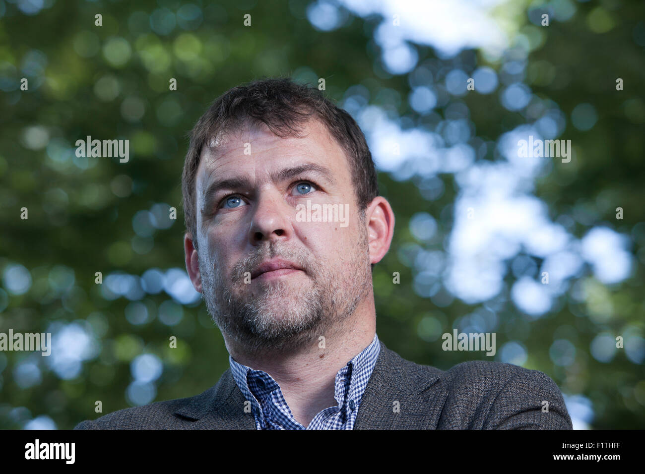 Dan Davies, der Journalist und Autor, auf dem Edinburgh International Book Festival 2015. Edinburgh, Schottland. 19. August 2015 Stockfoto