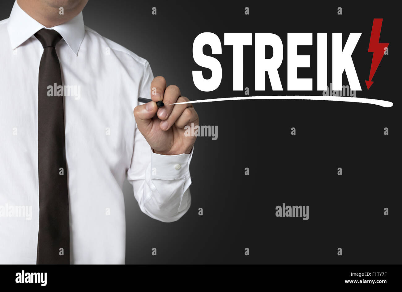 Streik ist von Geschäftsmann Hintergrund geschrieben. Stockfoto