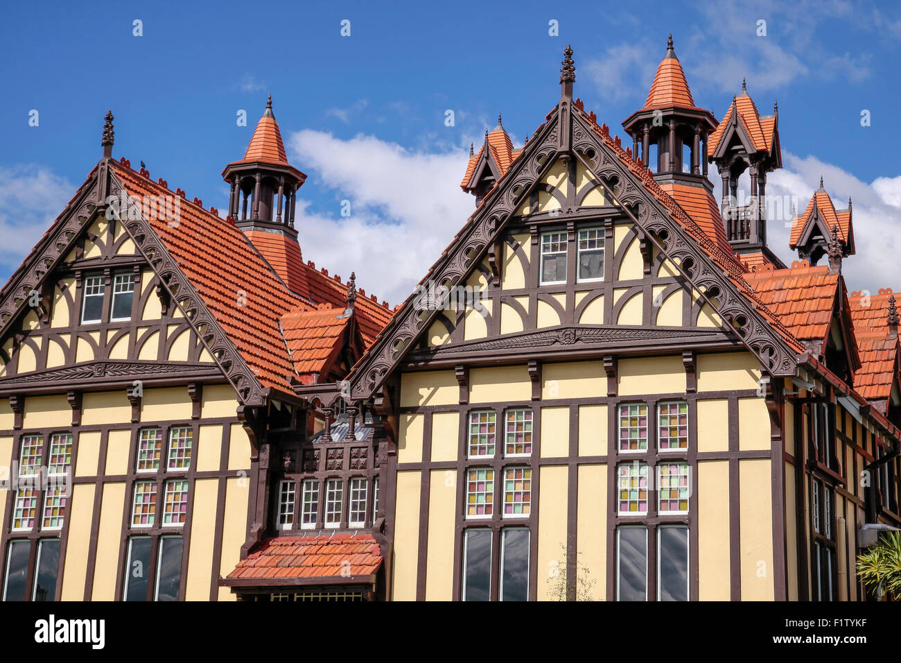 Ehemalige Bad Haus Tudor Türme, Rotorua, Neuseeland Stockfoto