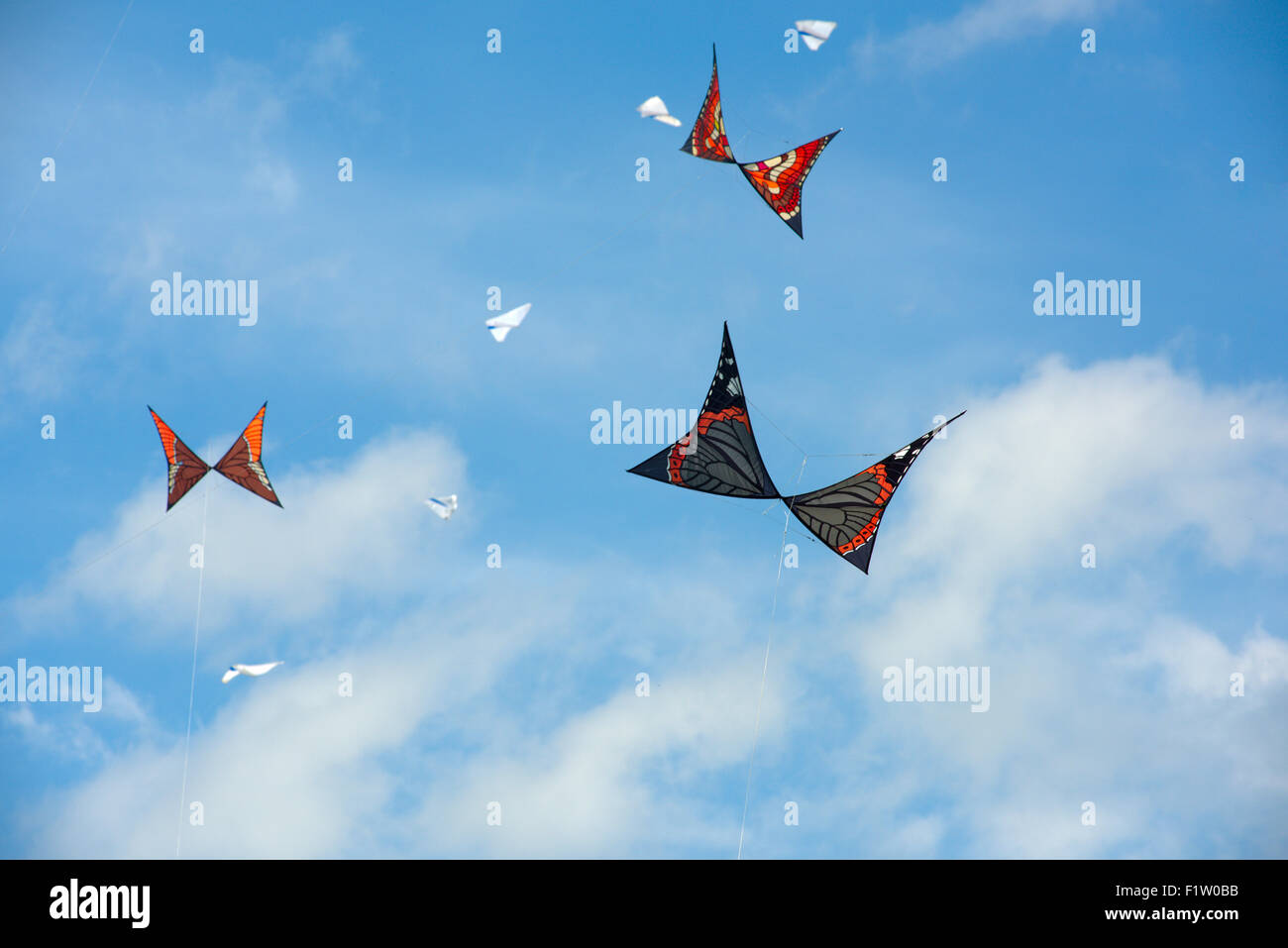 Schmetterling Drachen in den Himmel beim Bristol International Kite festival Stockfoto