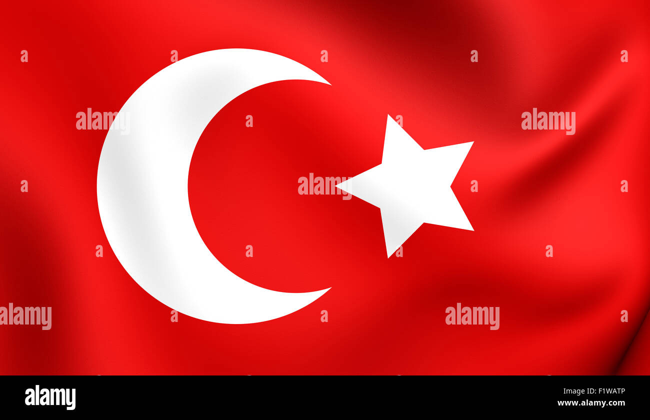 3D Flagge von Ottoman-Reich (1299-1923). Hautnah. Stockfoto