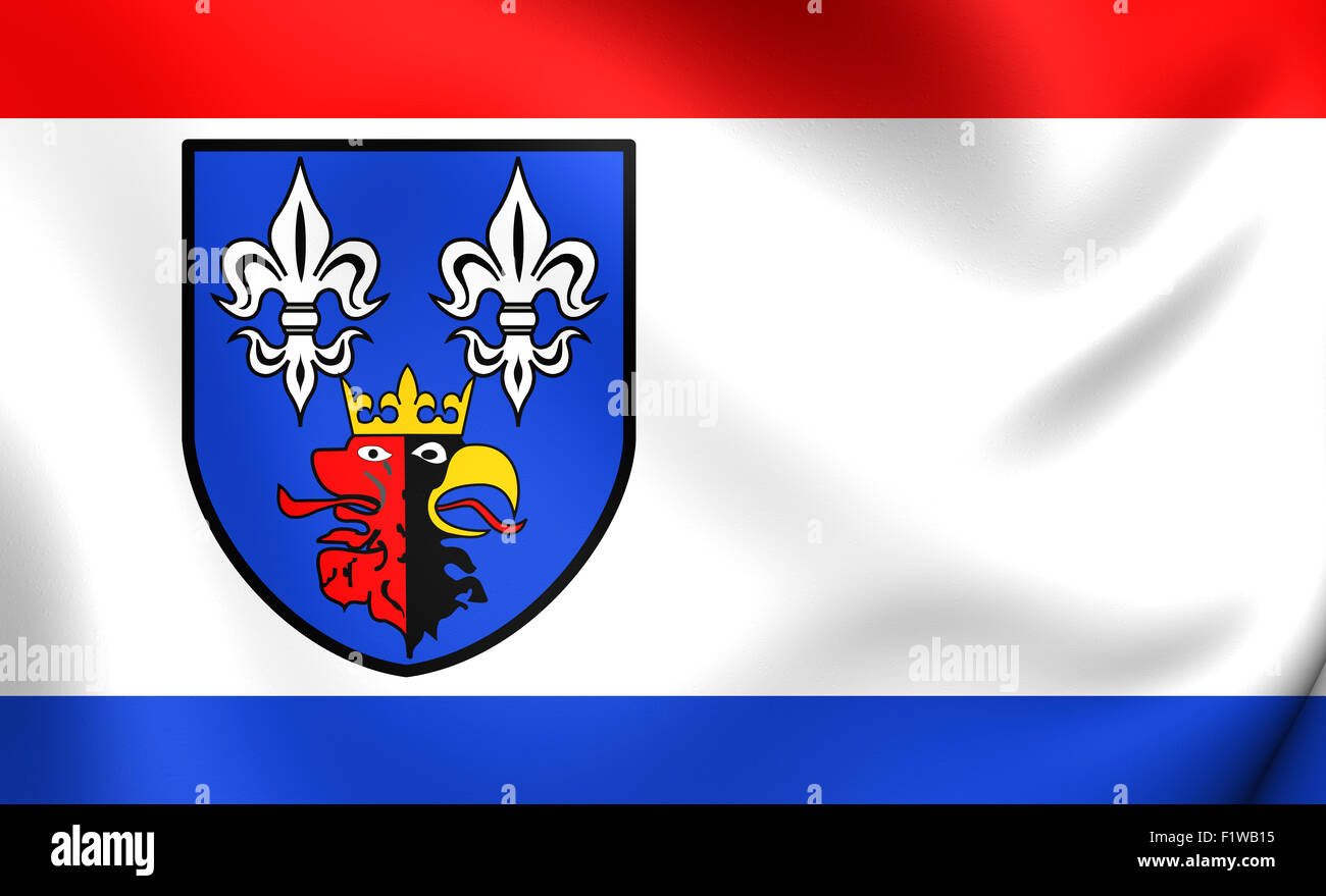 Flagge der Grafschaft Bełchatów, Polen. Hautnah. Stockfoto