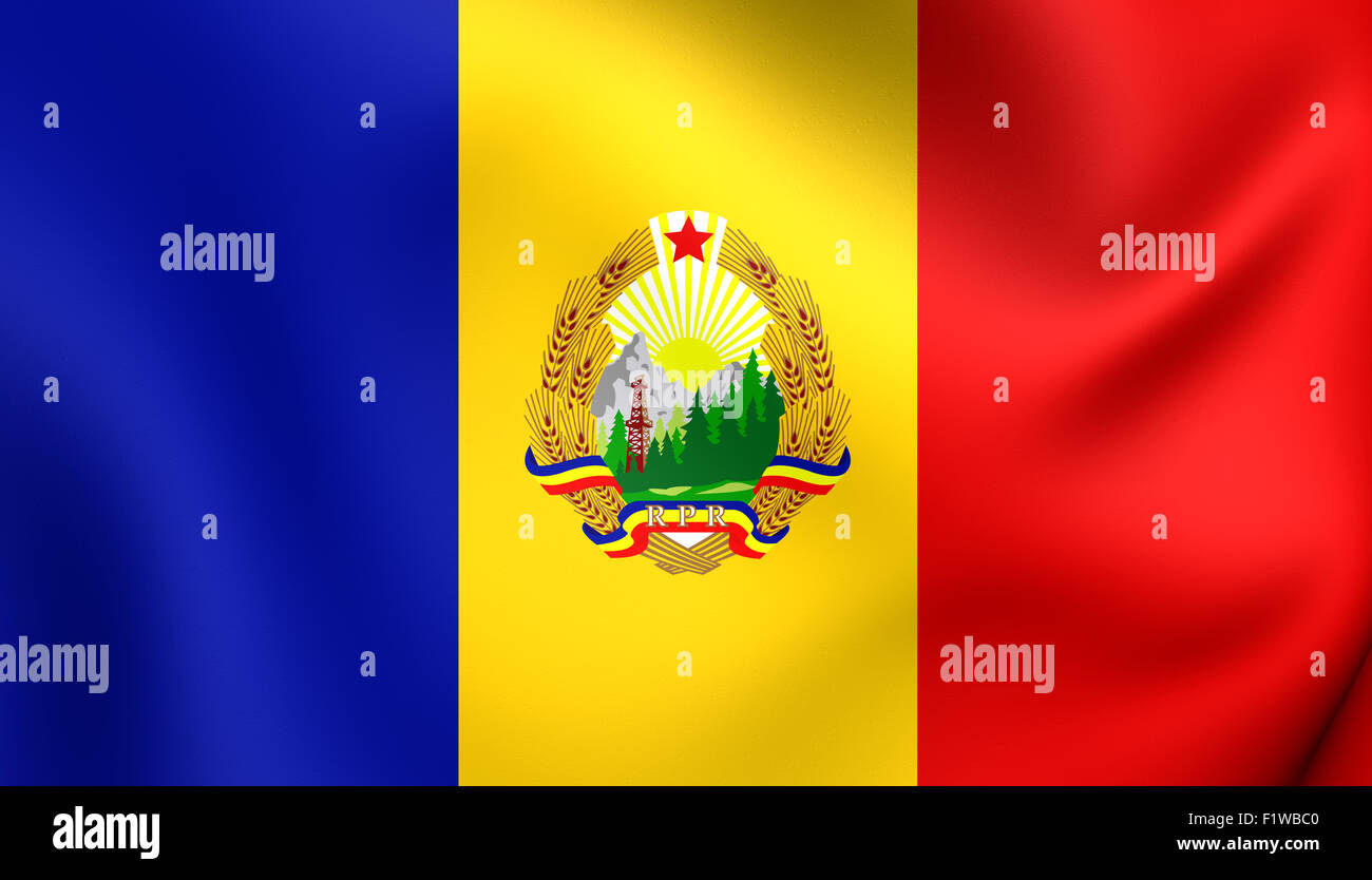 3D Flagge von Rumänien (1952-1965). Hautnah. Stockfoto