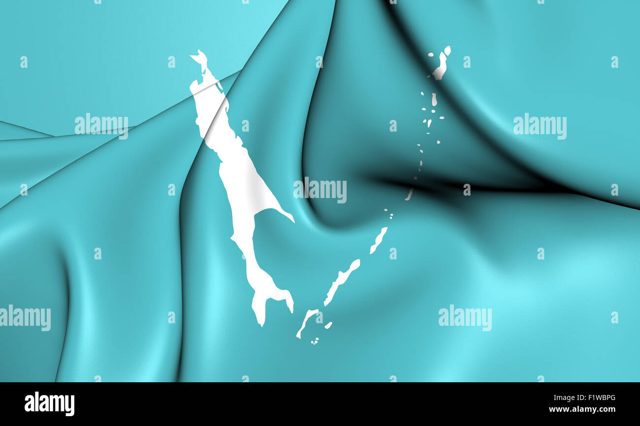 3D Flagge der Oblast Sachalin, Russland. Hautnah Stockfotografie Alamy