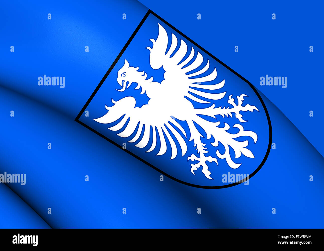 3D Flagge von Schweinfurt, Deutschland. Hautnah. Stockfoto