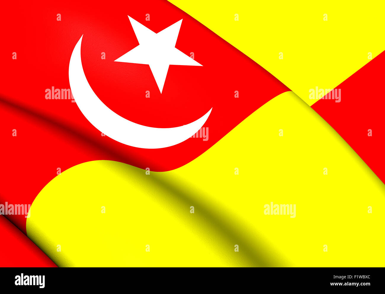 3D Flagge von Selangor, Malaysia. Hautnah. Stockfoto