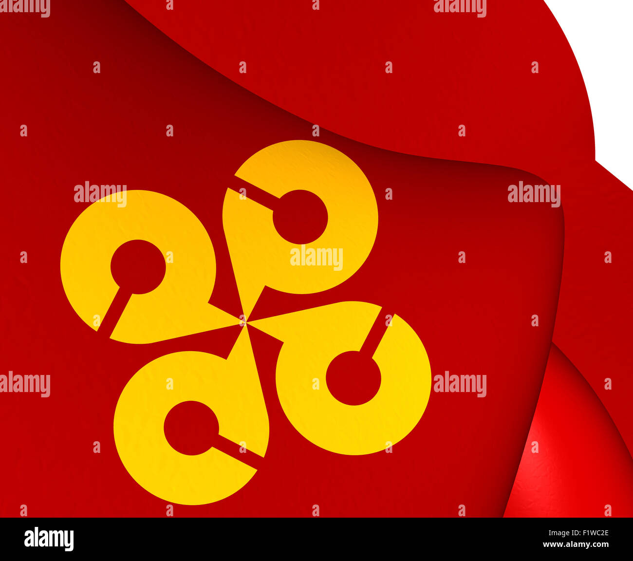 3D Flagge der Shimane-Präfektur, Japan. Hautnah. Stockfoto