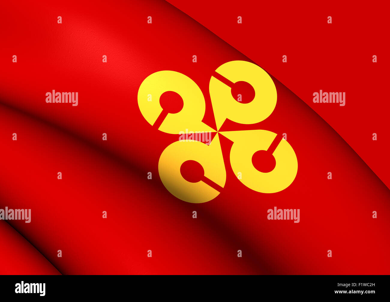 3D Flagge der Shimane-Präfektur, Japan. Hautnah. Stockfoto